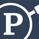 Magnifying glass focusing on the letter P on a dark background.